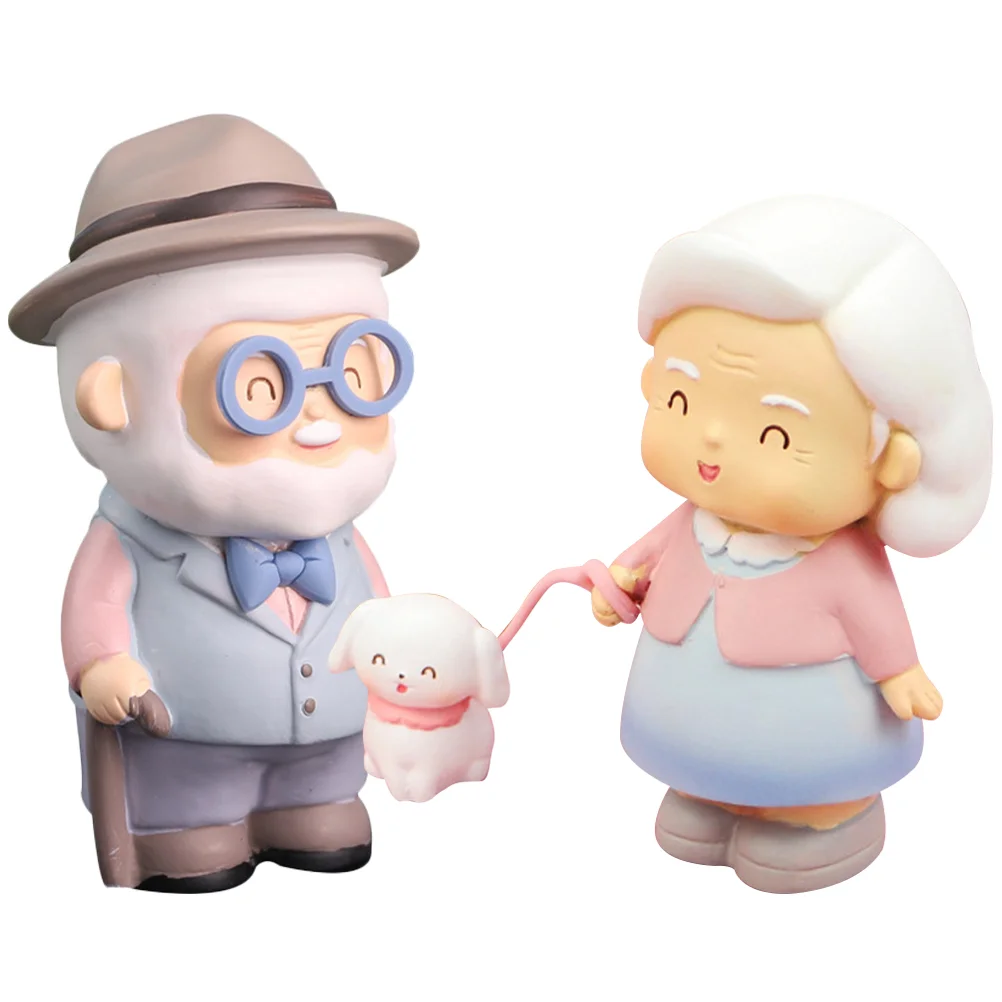 

1Set Loving Elderly Couple Statue Grandparents Figurine Elderly Couple Making Cake Decor