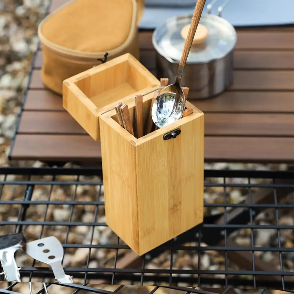 

Outdoor Cutlery Storage Box Organizer Natural Bamboo Camping Tools For Storing Chopsticks Spoons Forks Camp Cooking Supplies