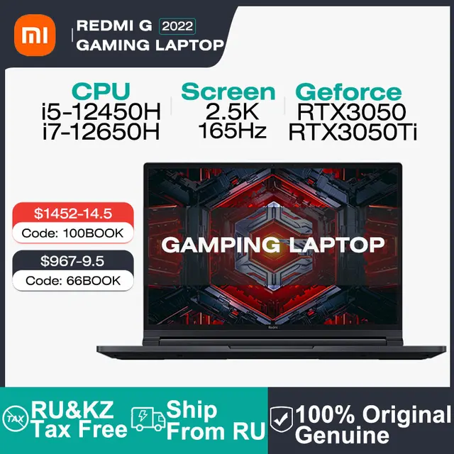 Xiaomi Redmi G Gaming Laptop 2022 Intel Core i7-12650H RTX3050Ti Notebook 16Inch 2.5K 165Hz 16GB RAM 512GB SSD Pc Gamer Computer