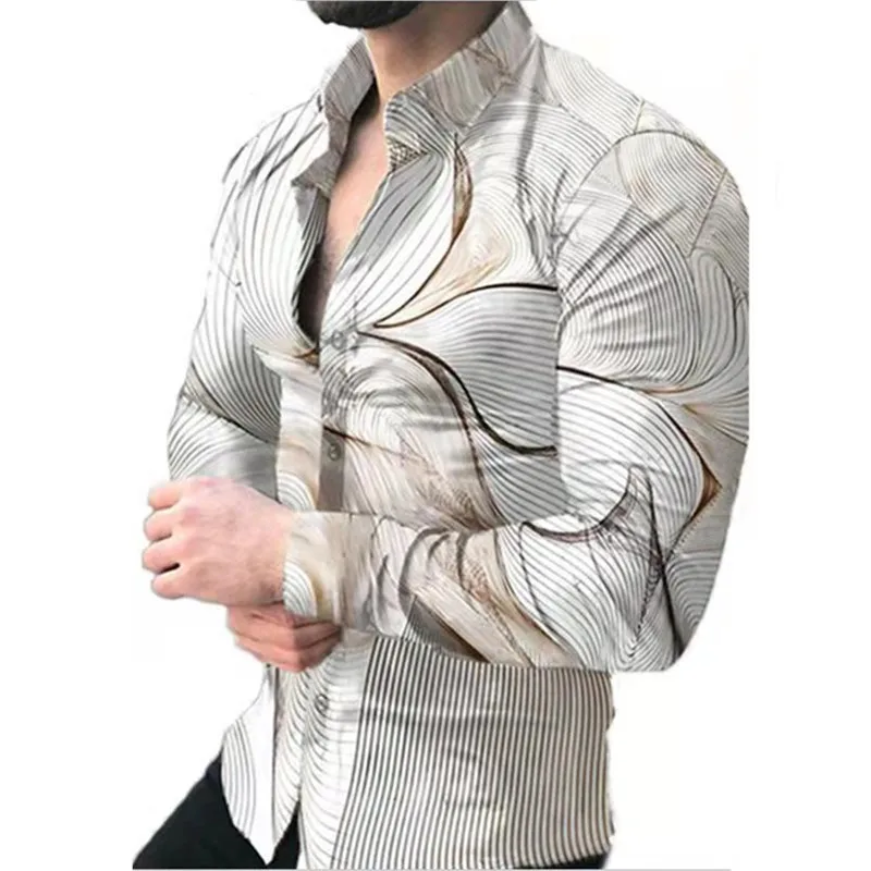 Printed Shirts For Men Designer Clothes Blouses Luxury Streetwear Button Up Harajuku Vintage Shirt Camisas Elegantes Para Hombre
