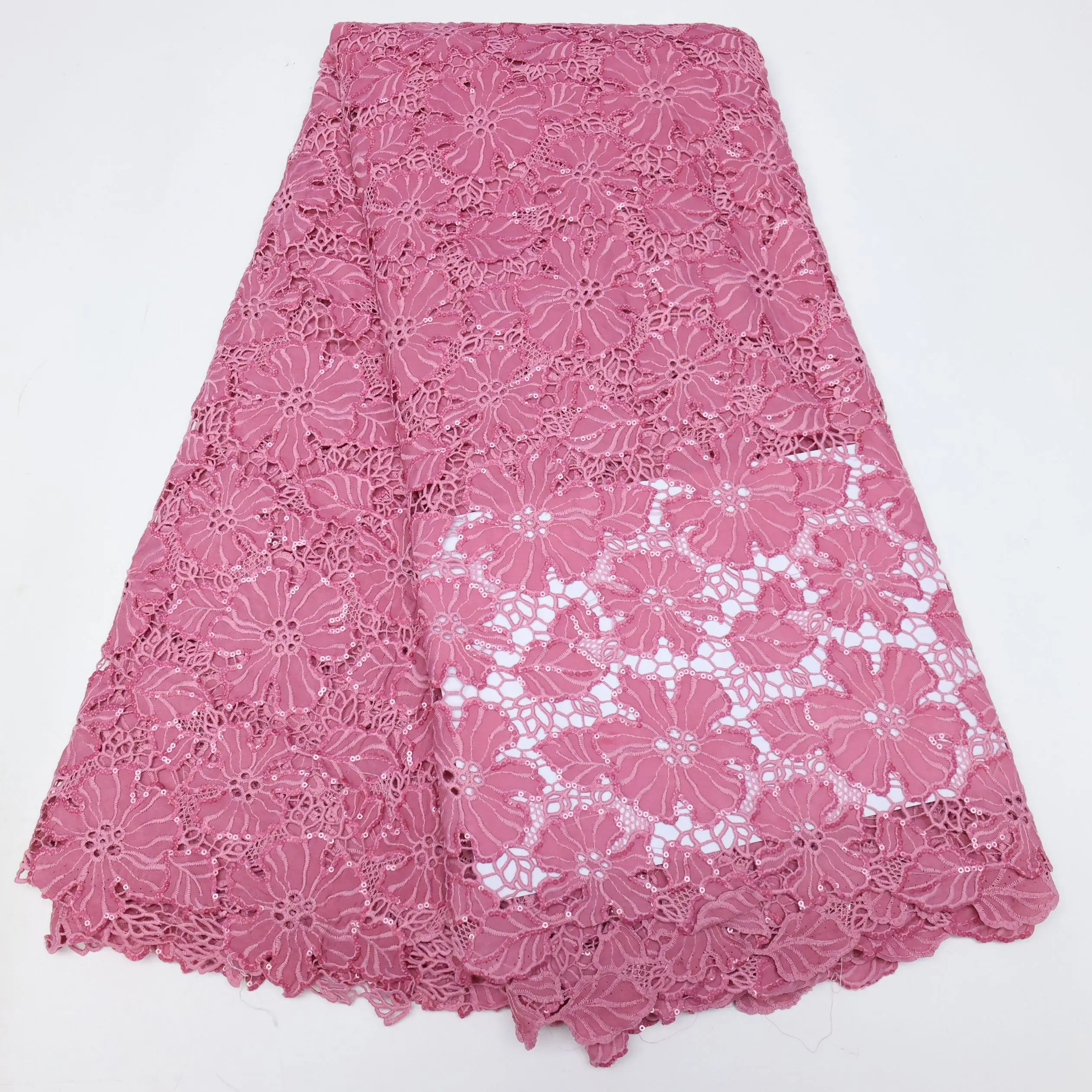 

Latest African Laser Cut Chiffon Lace Fabric 2022 High Quality Lace Nigerian Guipure Cotton Lace Fabric For Wedding Party Dress