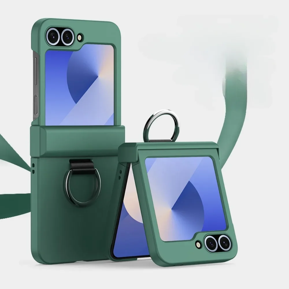 Plastic Hard Shell Ring Phone Case for Samsung Galaxy Z Flip 6 5 4 3 Flip6 Flip5 Flip4 Flip3 Hinge Protection Shockproof Cover