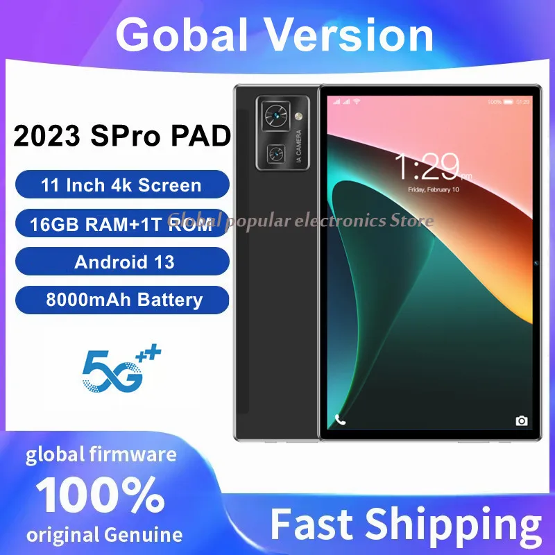 

2023 Gobal Version New 11 Inch Tablet Pc Android 13 16GB RAM 1T ROM Deca Core Google Play WPS 5G WIFI Bluetooth Hot Sales Laptop