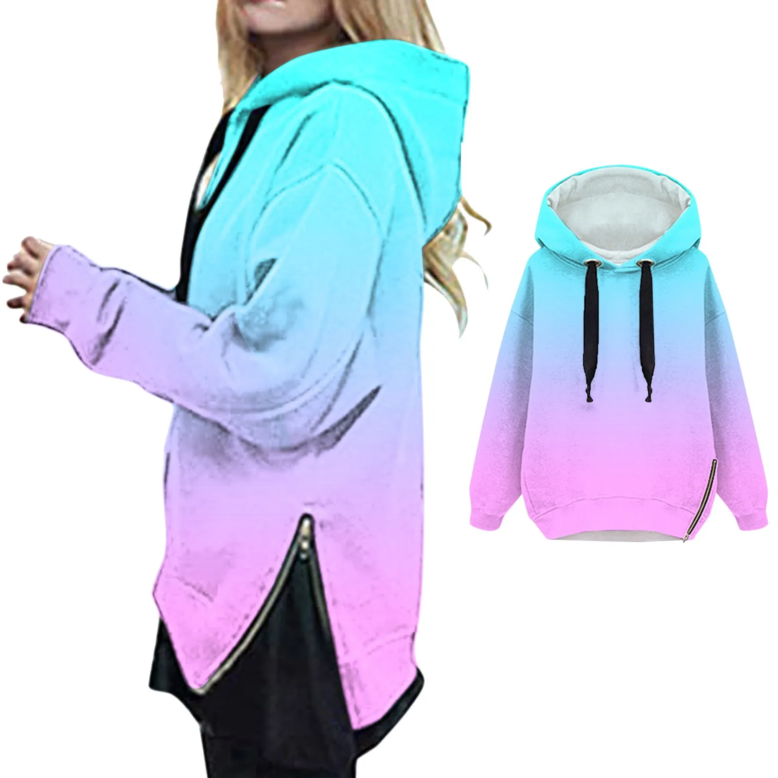 

Ladies Sweatshirt Dresses Women's Long Sleeve Solid Sweatshirt Length Hooded Medium Tops h Women's Blouse Sleeve Hoodie