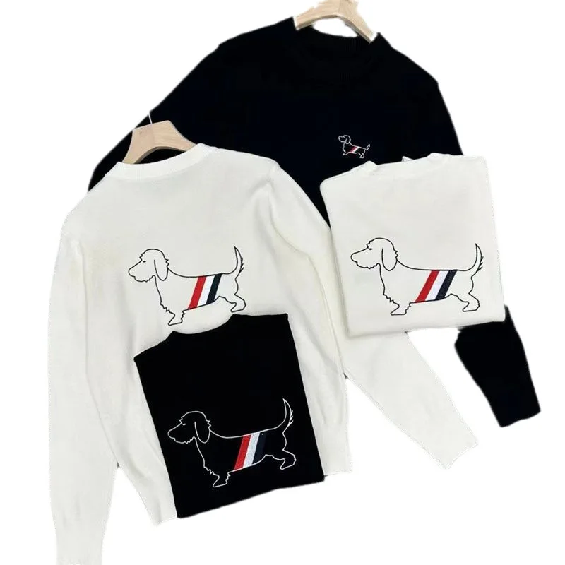 

Autumn Pullover, Dog Embroidery Sweater For Women, Knit Crop Top , White Color Jumpers , كنزات بأغطية للرأس кофта женская