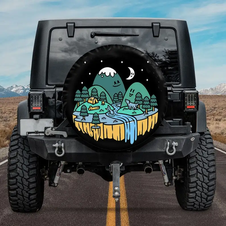 

Camping in the mountains at night Christmas present gifts for him spare tire cover camper fun spare tire cover father's day gift