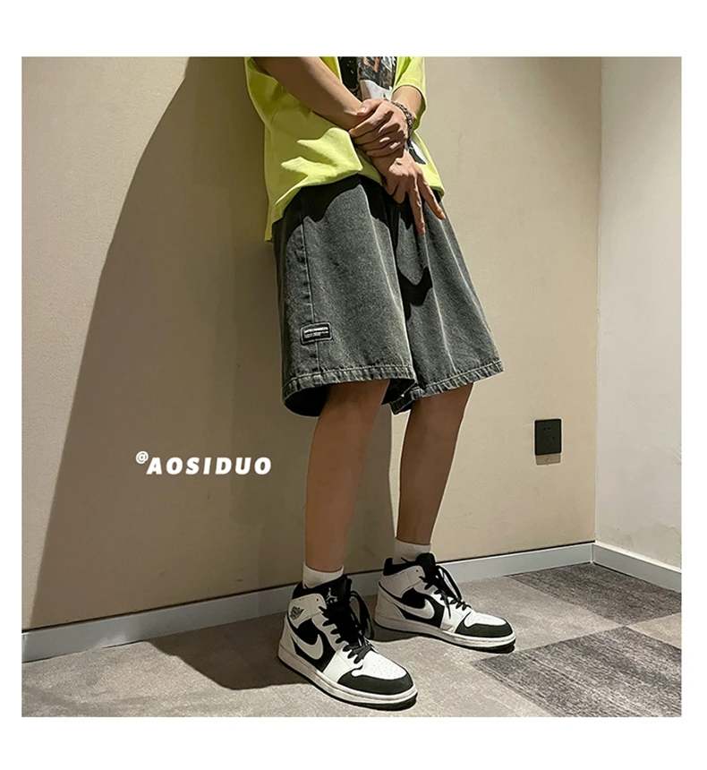 

Korean Style Summer Men's Black Wide Leg Denim Shorts 2022 New Fashion Casual Baggy Short Jeans Male Brand Clothes