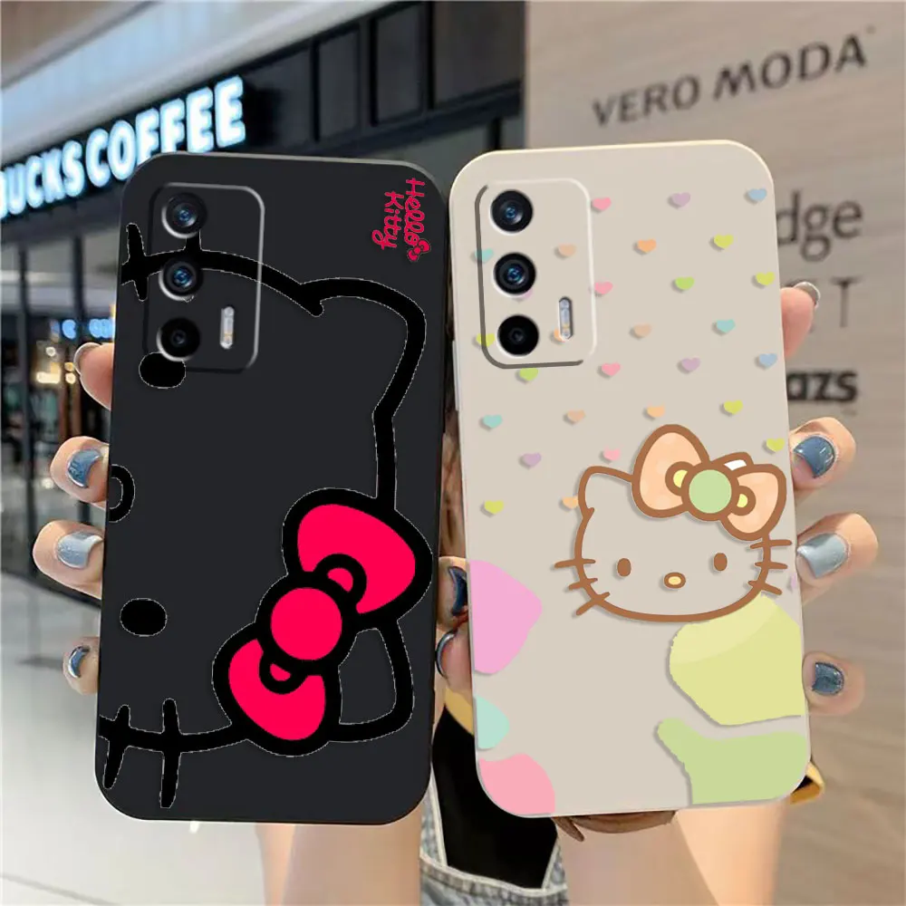 

Case For OPPO Realme 9 8 8I 7 6 5 C21 GT NEO 2 3 5 V15 V25 Colour Simple Liquid Silicone Case Line Art Hello K-Kitty Cat