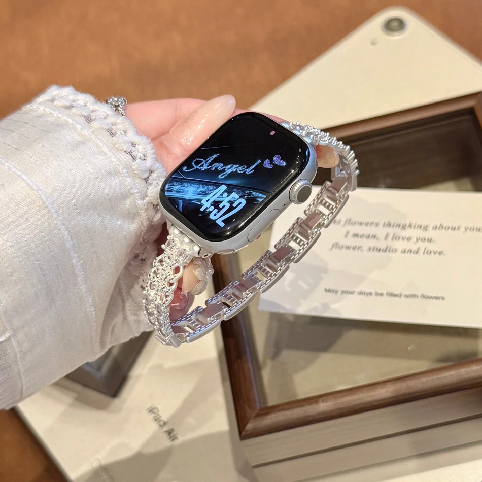 Фото Блестящий ремешок с цирконами для Apple Watch 11 10 9 8 7 6 5 4 3 SE Ultra 2 1, сверкающий ремешок для Iwatch Series 38 40 41 42 44 45 46 49 мм №5
