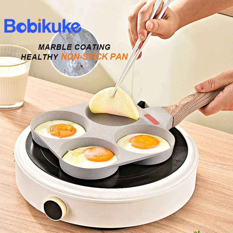 

BOBIKUKE 4-Hole Egg Frying Pan Durable Non-Stick Egg Ham Pans Pancake Steak Cooking Pots Breakfast Maker Cookware