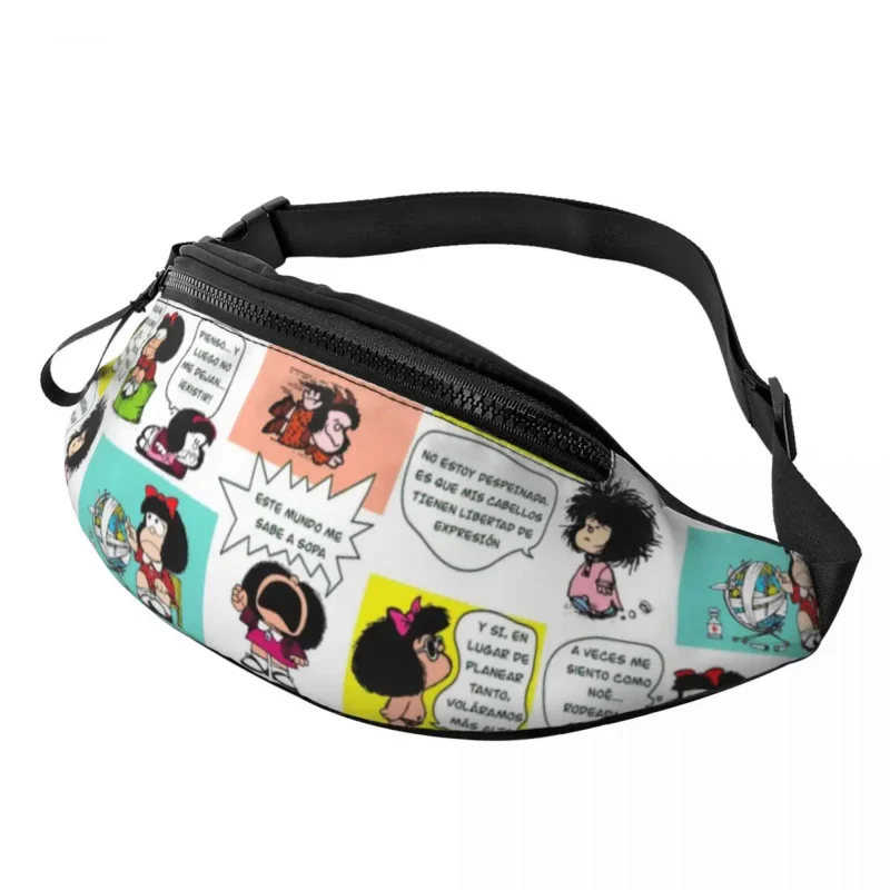 

Manga Quino Mafalda Fanny Bag Custom Kawaii Cartoon Crossbody Waist Pack Women Men Cycling Camping Phone Money Pouch
