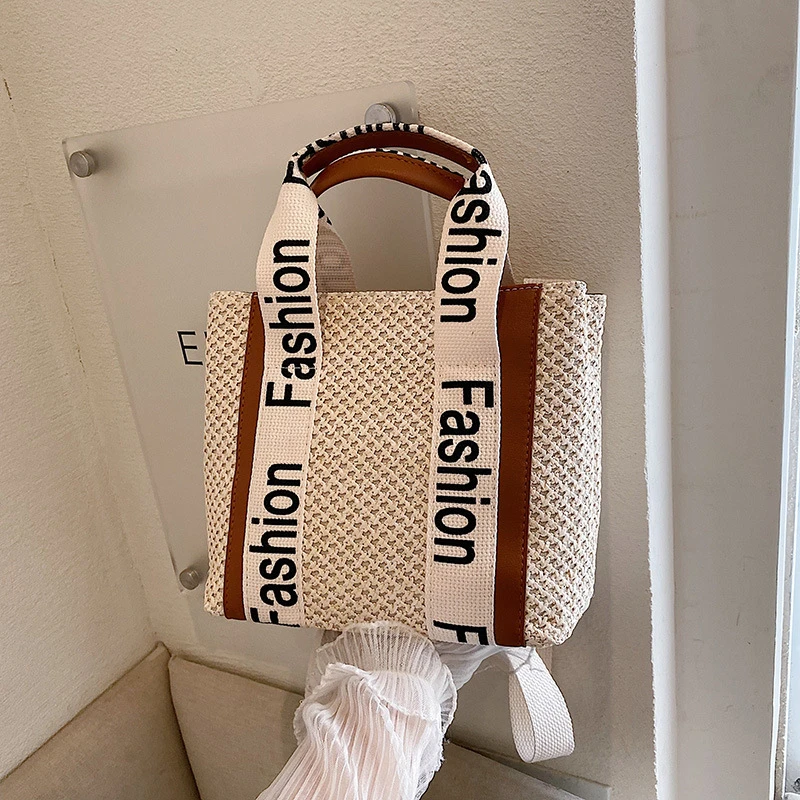 

Модная соломенная сумка-тоут, универсальная женская сумка через плечо, Женская Повседневная пляжная сумка, летние тоуты, вязаные холщовые