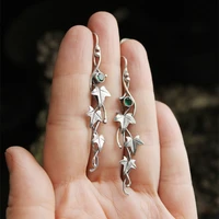 silver color earrings ivy elven earrings botanical jewelry plant earrings leaf design