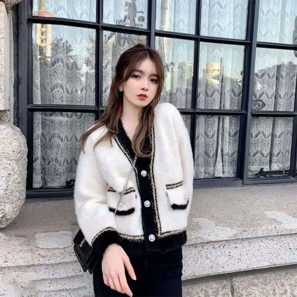

2022 Cardigan Women Buttons Sweater Cardigans Knit Ladies New Casual Patchwork Sweater Coat V-neck Jacket Coat Outwear S53