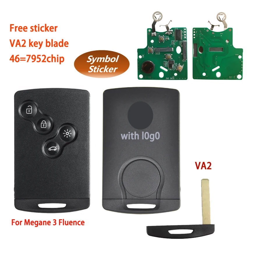 

Бесключевой дистанционный ключ от автомобиля для Renault Megane 3 Fluence Scenic Laguna Koleos Clio Captur смарт-карта PCF7952/7953 чип 433 МГц логотип