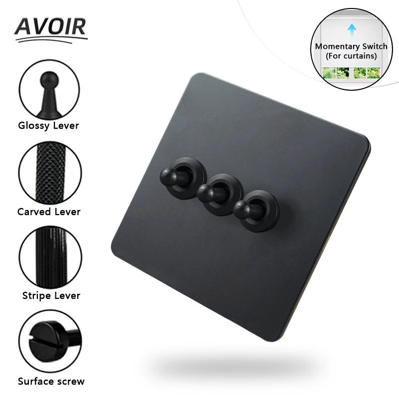 

Avoir Black Wall Light Switch Stainless Steel 220V LED Dimmer Switch Brightness Retro Curtain Switch Electrical Socket With Usb