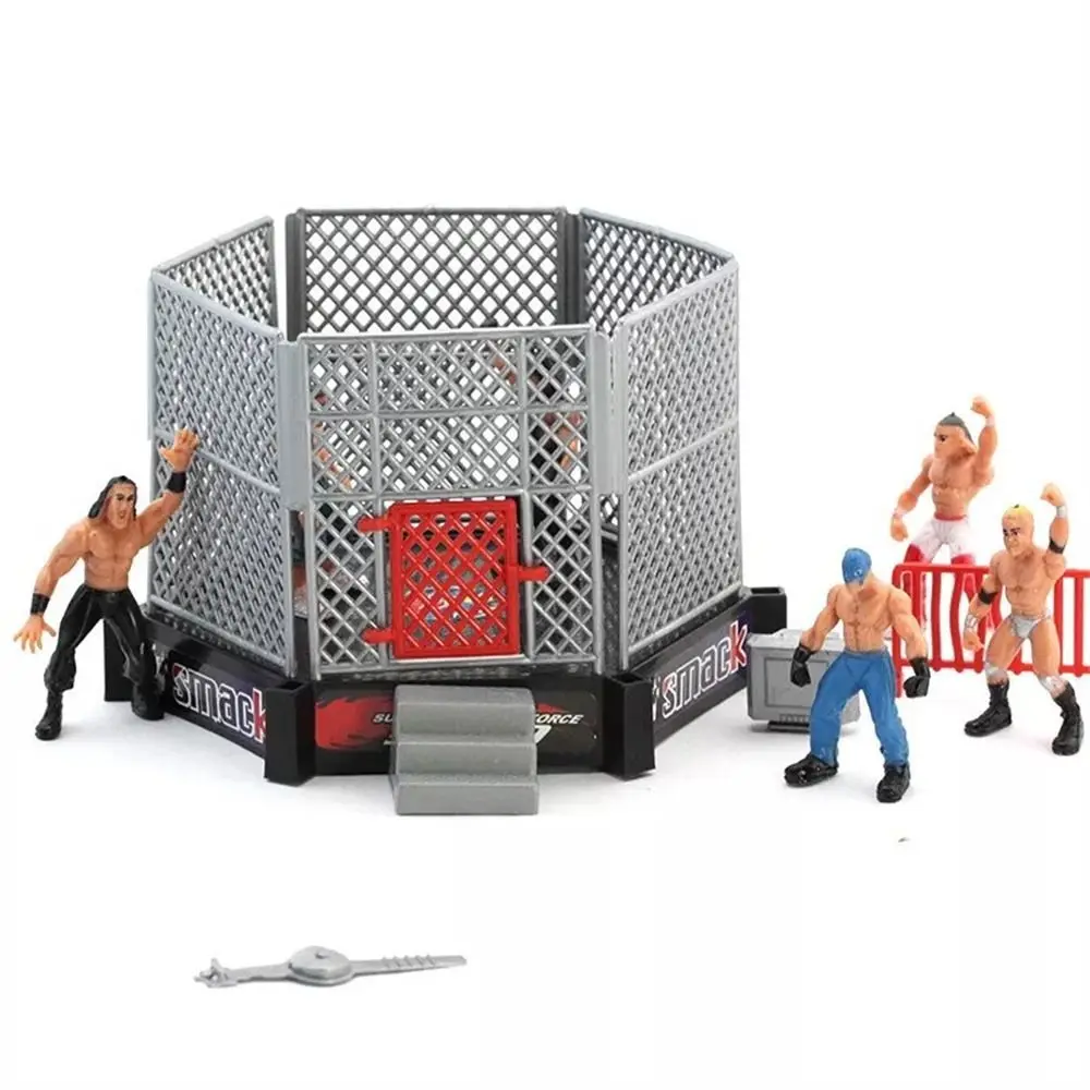

Fighting Station Wrestling Toys Arena Cage Assembled Gladiator Model Set Miniature Toys Wrestler Athlete Wrestling Figure