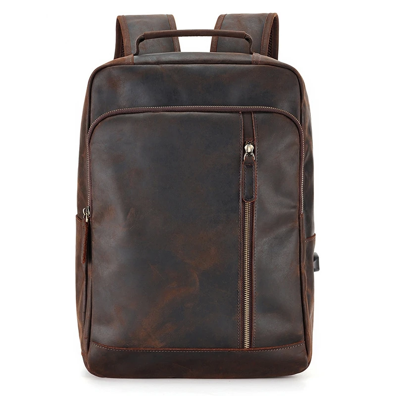 Man Backpack Men Travel Bag Luxury Head Layer Cowhide Mad Crazy Horse Skin Computer Laptop Bag Backpack Casual Business Men 15.6