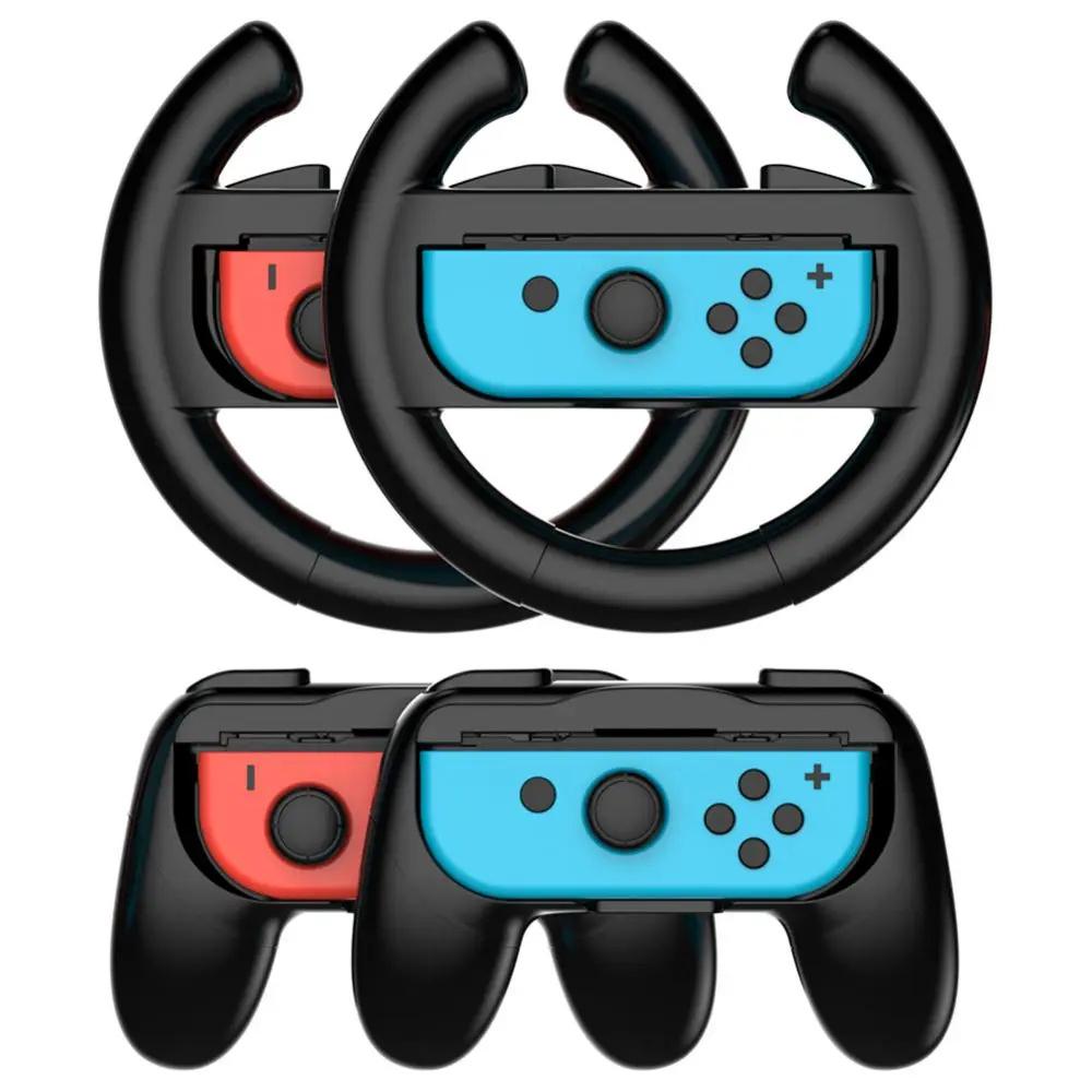 

4 in 1 Switch OLED Accessories 1 Pair Racing Steering Wheel 1 Pair Handle Grips for Nintendo Switch Joycon Games