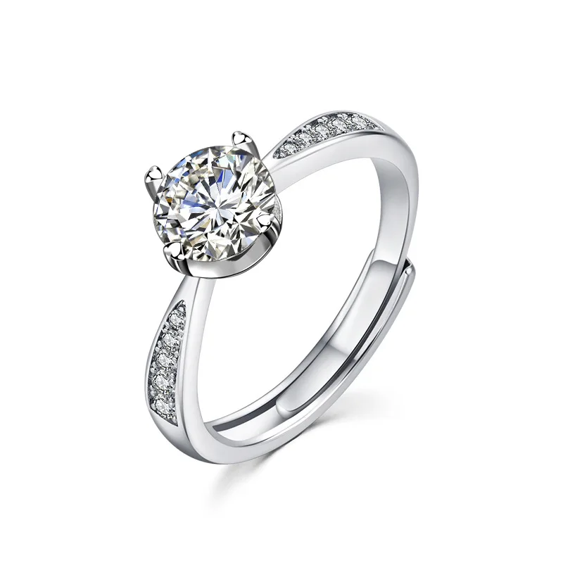 

Personality Moissanite Ring Female S925 Sterling Silver One Carat Open Platinum Diamond Wedding Ring Gift