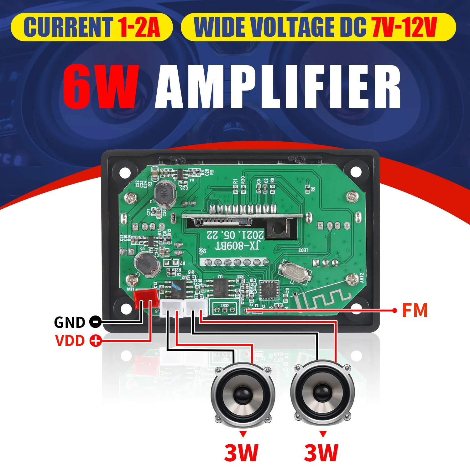 2*3 Вт усилитель MP3-плеер декодер плата 12 В Bluetooth 5 0 6 автомобильный FM-радио модуль