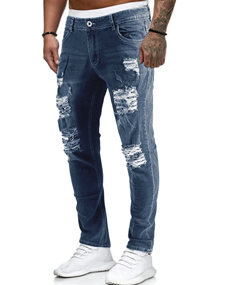 

2023 Spring Summer New Denim Men's Pants Ripped Fashion Black Slim Denim Skinny Pants Men Trousers Jeans