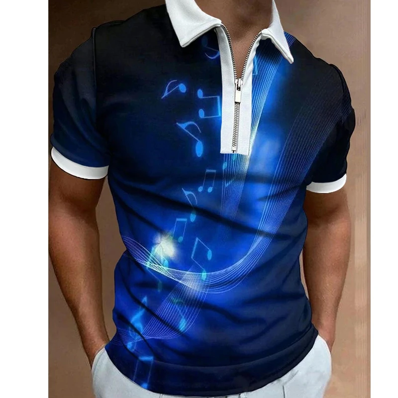 

New Summer High Quality Men's Polo Shirts High Street 3D Printed Casual Short Sleeve Men's Shirts Lapel Zip Polo Shirts