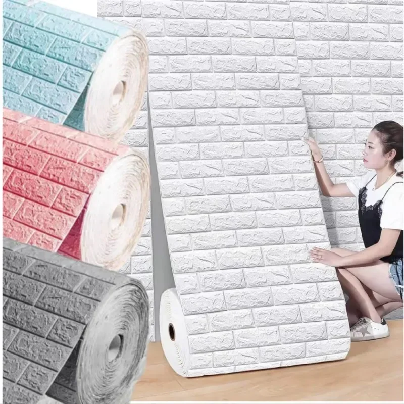 

1/3/5/10M 3D Self-Adhesive Decor Wallpaper Continuous Waterproof Brick Wall Stickers Living Room Bedroom Wall Home Decoration