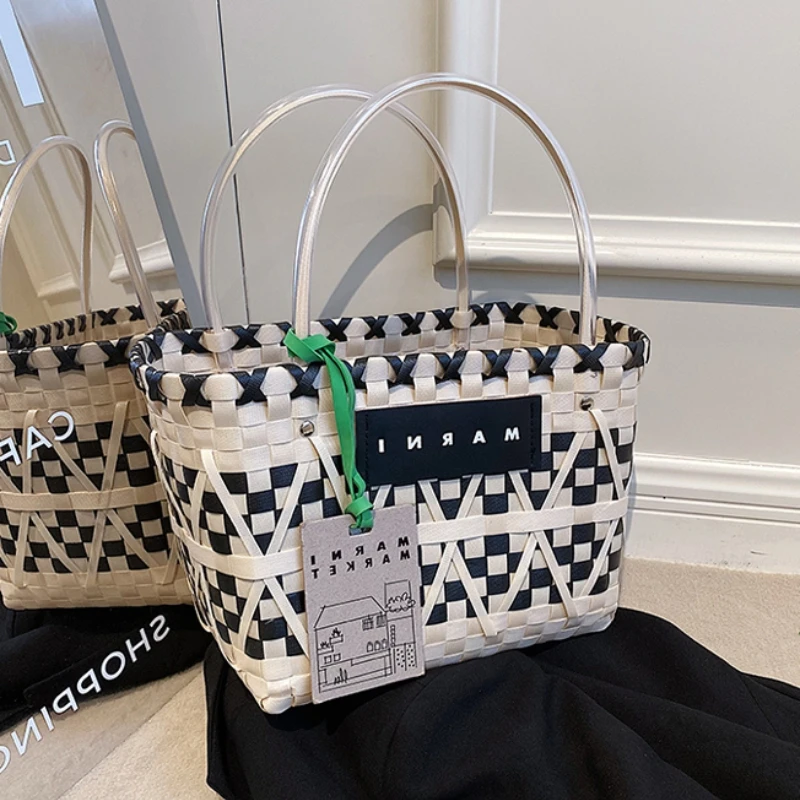 

Rattan Women's Tote Bags Luxury Niche Trendy Fashion Woven Ladies Tote Shoulder Handbags Large Beach Summer Female Basket Bags