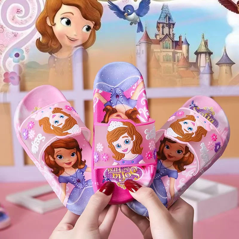 

Disney Summer Baby Princess Slippers for Girls Kid Cartoon Sofia Print Indoor Todder Anti-Skid Beach Flip Flop Children Shoes