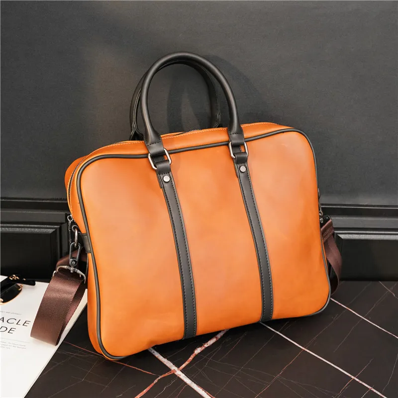 Business Retro Men's Handbag Fashion Leather Briefcase Bag Casual Latop Bag Weekend Shoulder Bag Male Document Bag