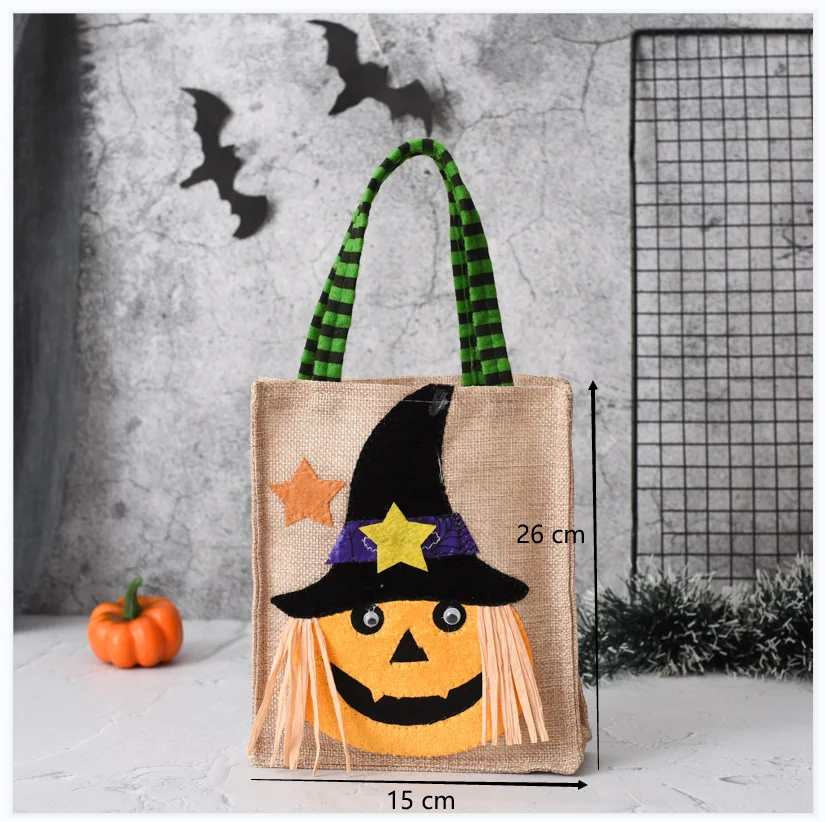 4 Pcs Halloween Decoration Gift Bag Candy Bags For Guests Party Supplies Linen Skull Witch Bags 2022 Halloween Party Decoration