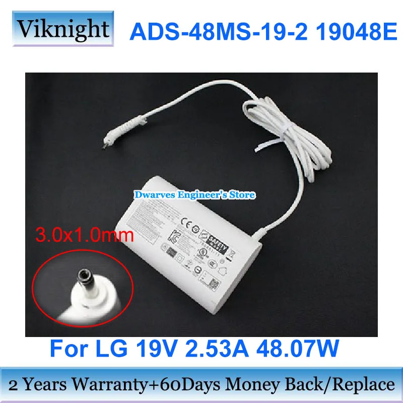 Ads-48msp-19 19048e Eay65249001 180451 Wa-48b19fs Charger For Lg Gram 15z970 14z980c 3.0x1.0mm