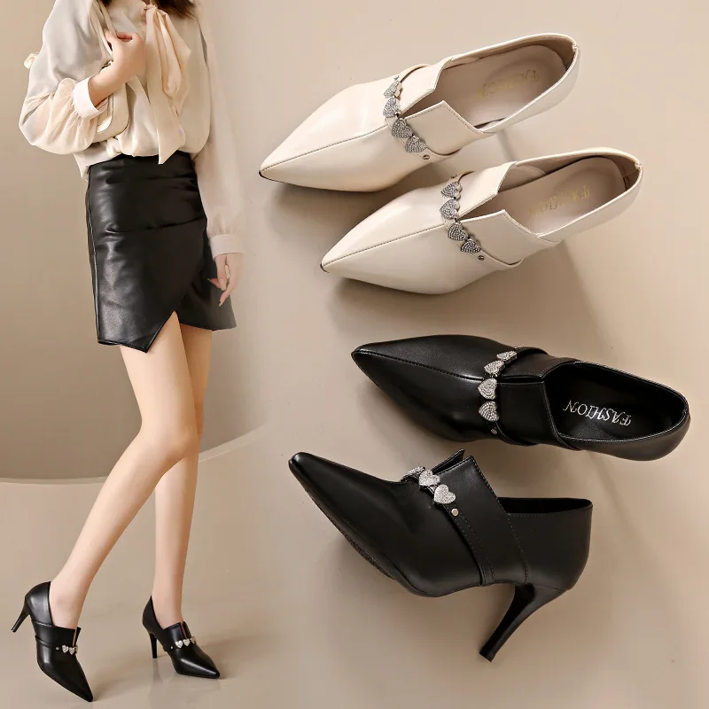 

Ботильоны женские с острым носком, однотонные модные офисные полусапожки на высоком каблуке 7 см, без застежки, полусапожки, обувь на каблуке для женщин