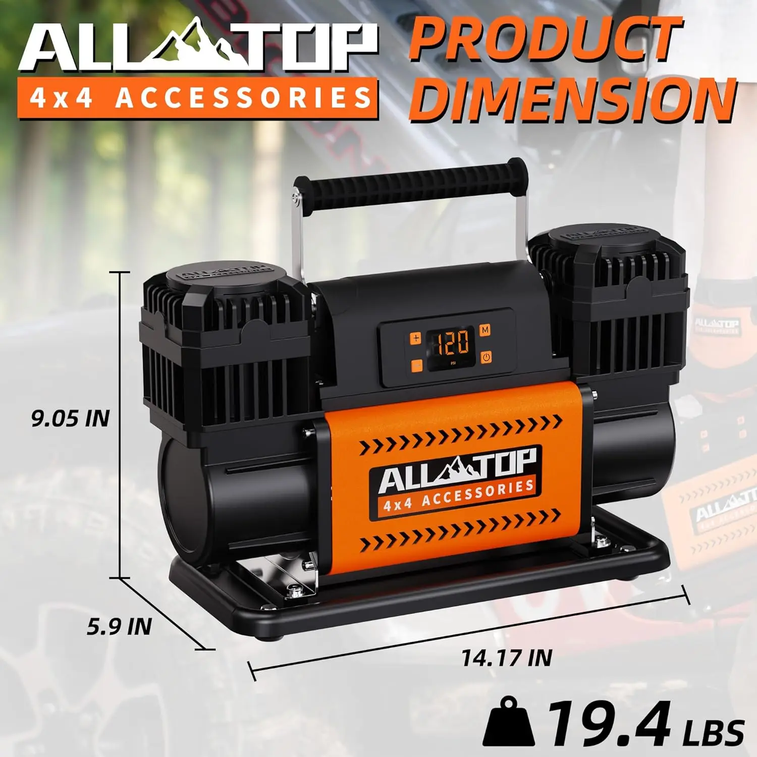 Фото Высококачественный двухцилиндровый автомобильный компрессор 4WD с цифровым дисплеем, 12В, для внедорожников №3