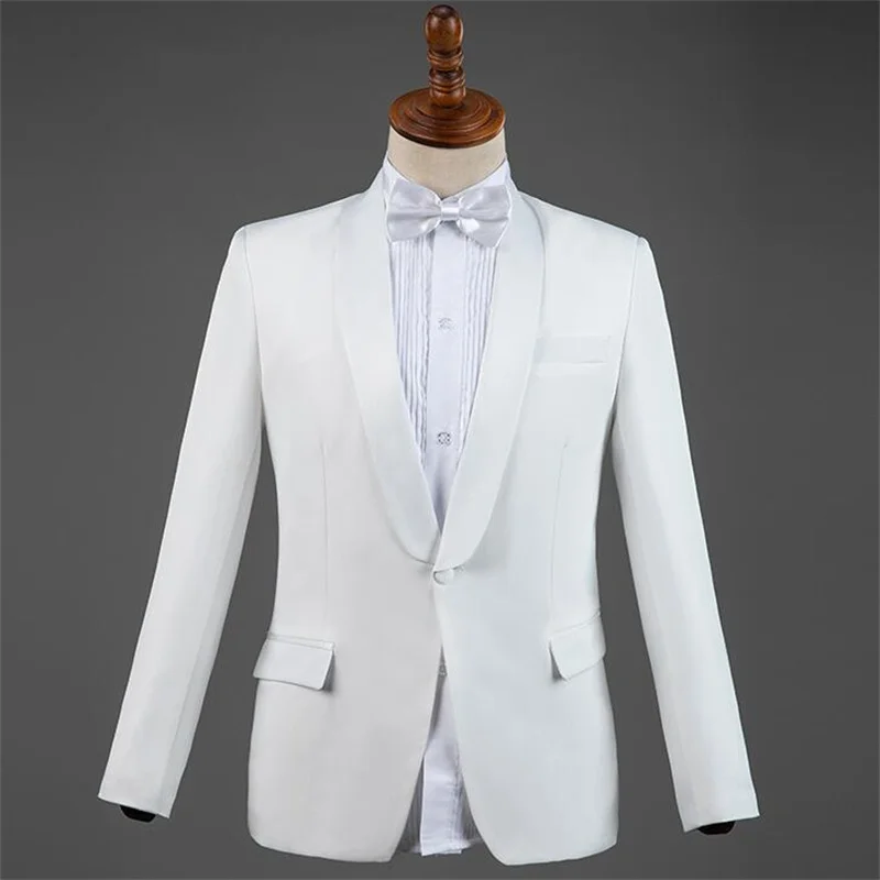 

Suits men's blazers jackets clothing male art test singer host dress stage chorus costume black white trajes de hombre white