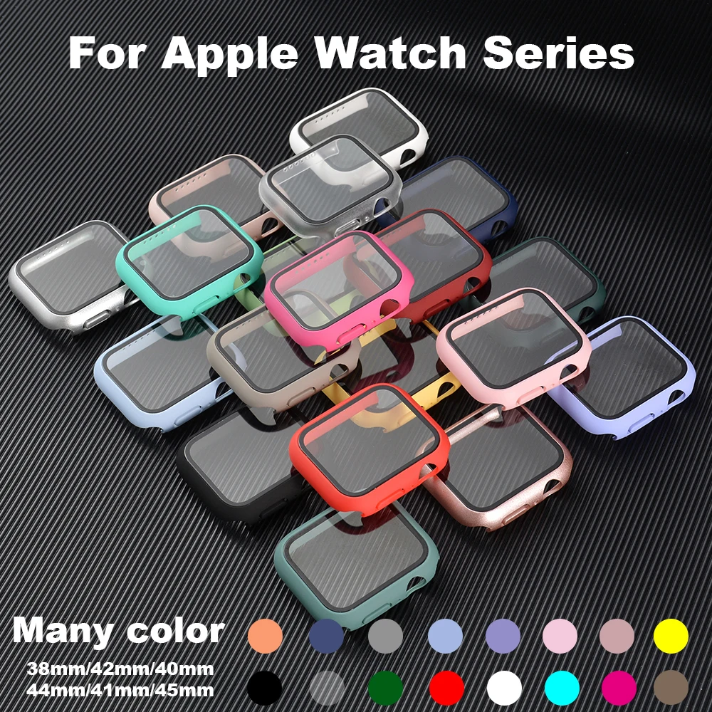 20pcs Full Cover For Apple Watch S7 6 5 4 Matte Plastic For Cars Hard Frame Case With Glass For iwatch S1 2 3 Protector
