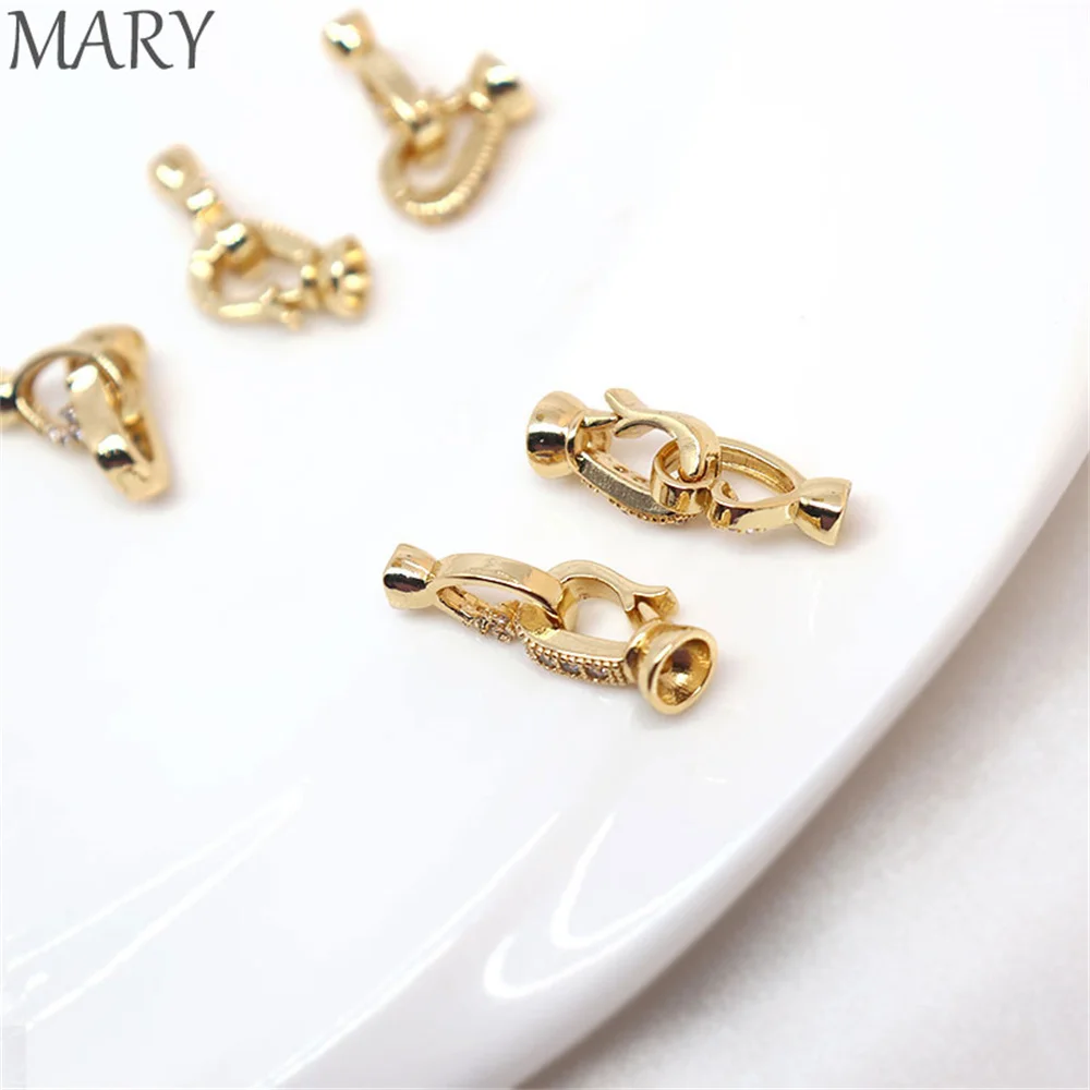 

18K gold inlaid zircon connection buckle handmade DIY necklace bracelet finish pearl clasp gold plated material