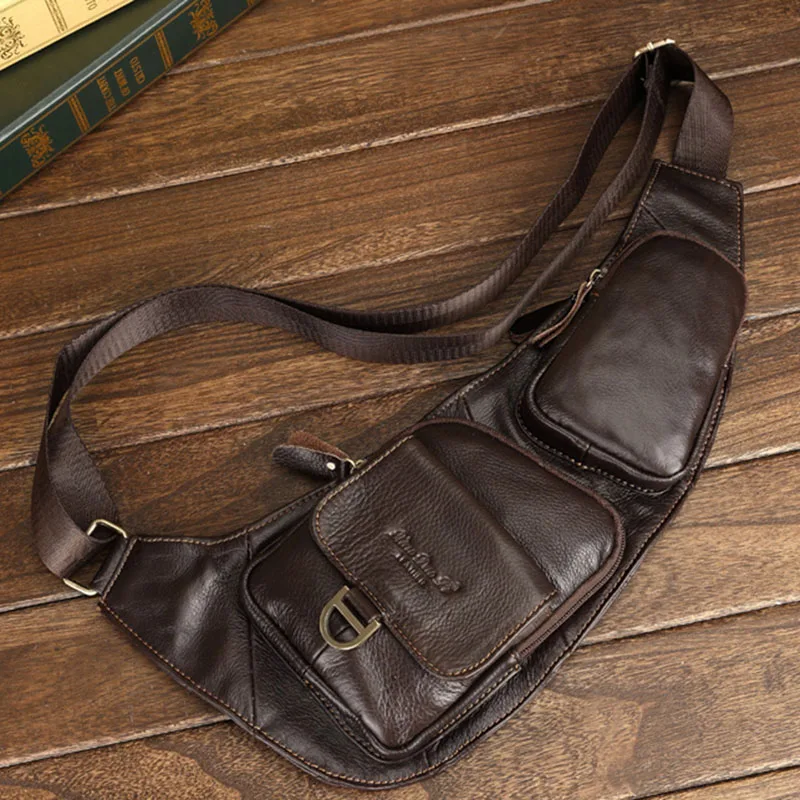 

Men Genuine Leather Bag Messenger Shoulder Cross Body Bag Real Cowhide Vintage Men High Quality Sling Rucksack Chest Back Pack