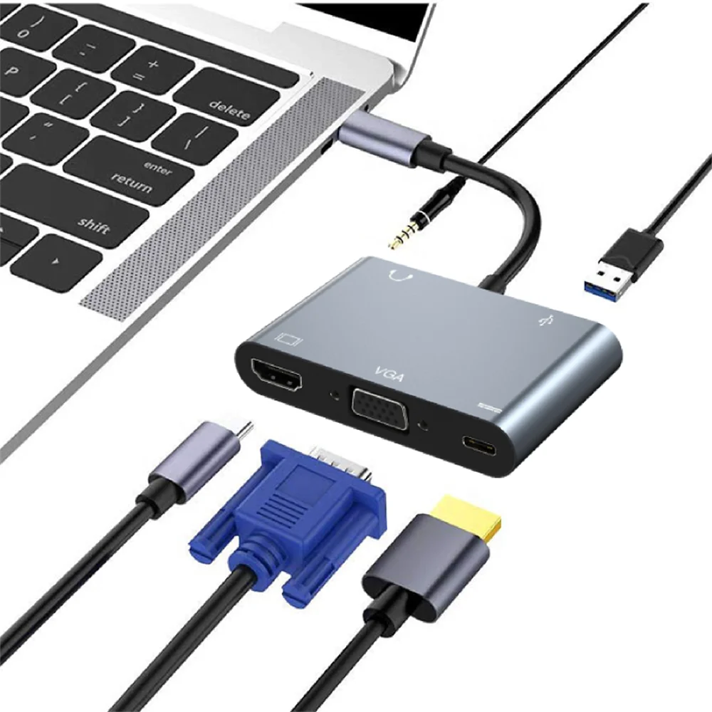 

Hdmi-compatible Expansion Dock Usb C Splitter 5 IN 1 Usb-c To 4k Hdmi-compatible 5-in-1 Expansion Dock 1080p Vga Pd Adapter 100w