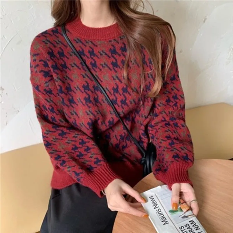 

2023 early spring new Korean version lazy loose sweater ladies vintage Hong Kong style knitted pullover sweater