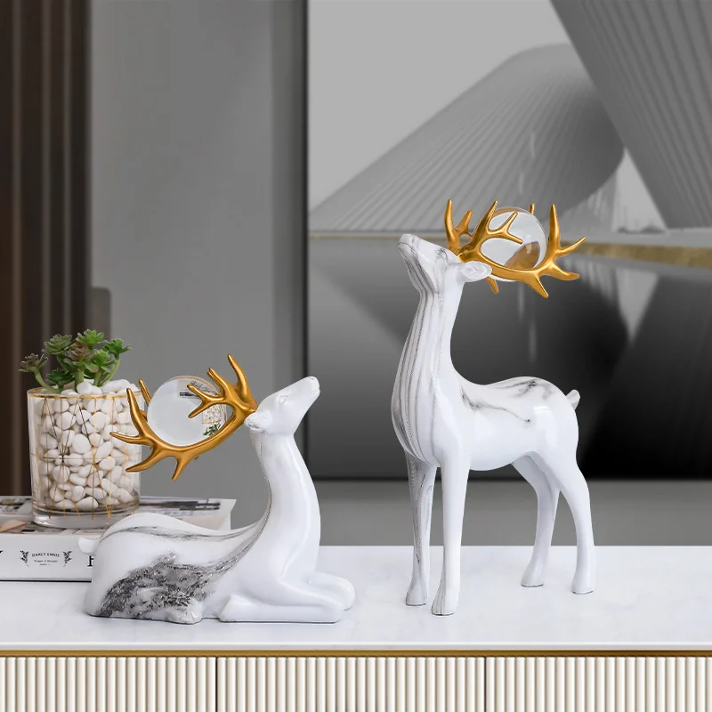 

Golden light luxury Nordic home crafts creative couple deer ornaments living room wine cabinet TV cabinet ornaments
