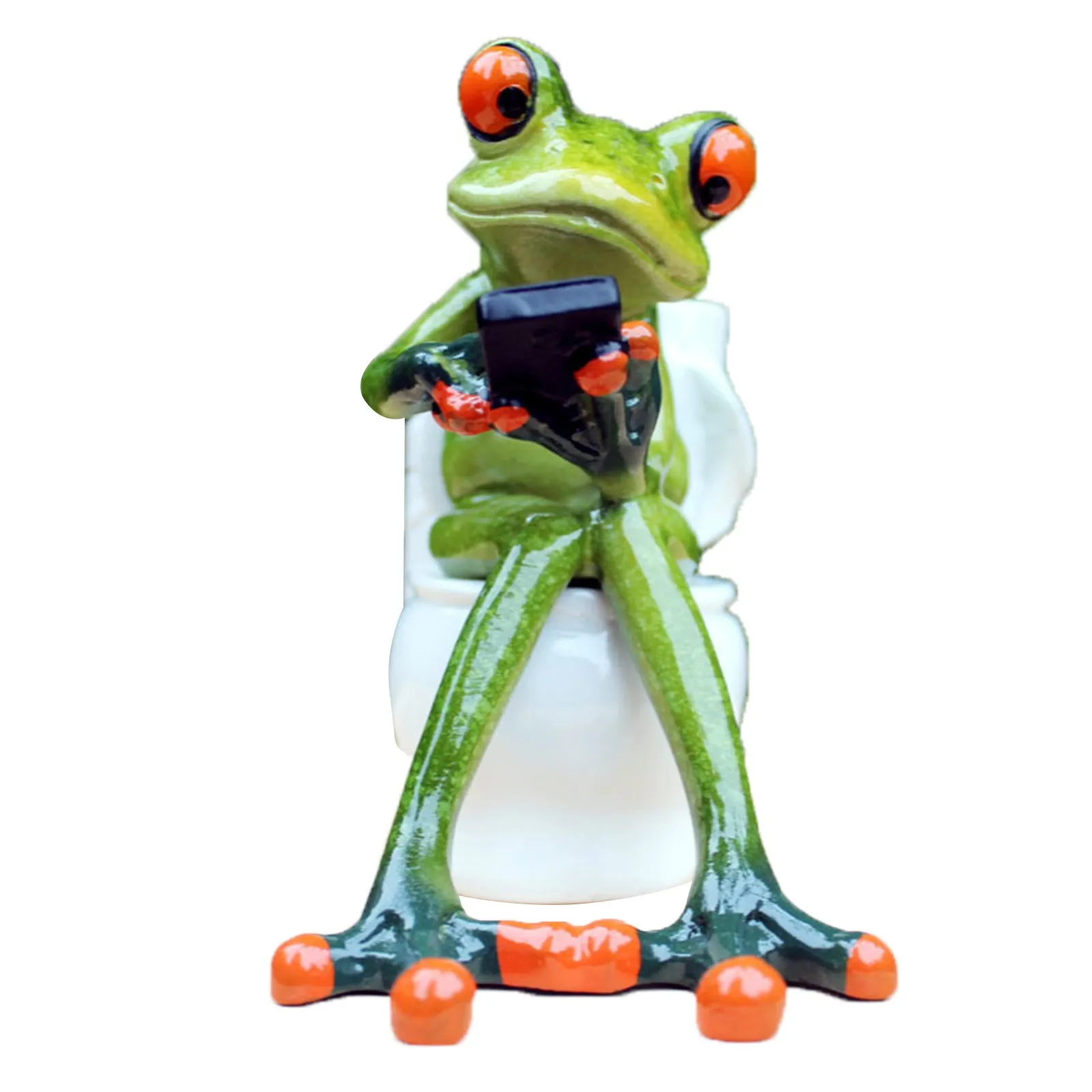 Frog Figurine Decor A Frog Sitting On The Toilet Playing With His Phone Frog Cute Garden Gnomes Outdoor Trumpet Ornament