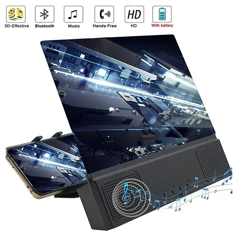 

12 inch 3D Screen Magnifier Movies Screen Amplifier Mobile Phone Magnifying With Bluetooth Speaker Phone Holder Loupe Ecran