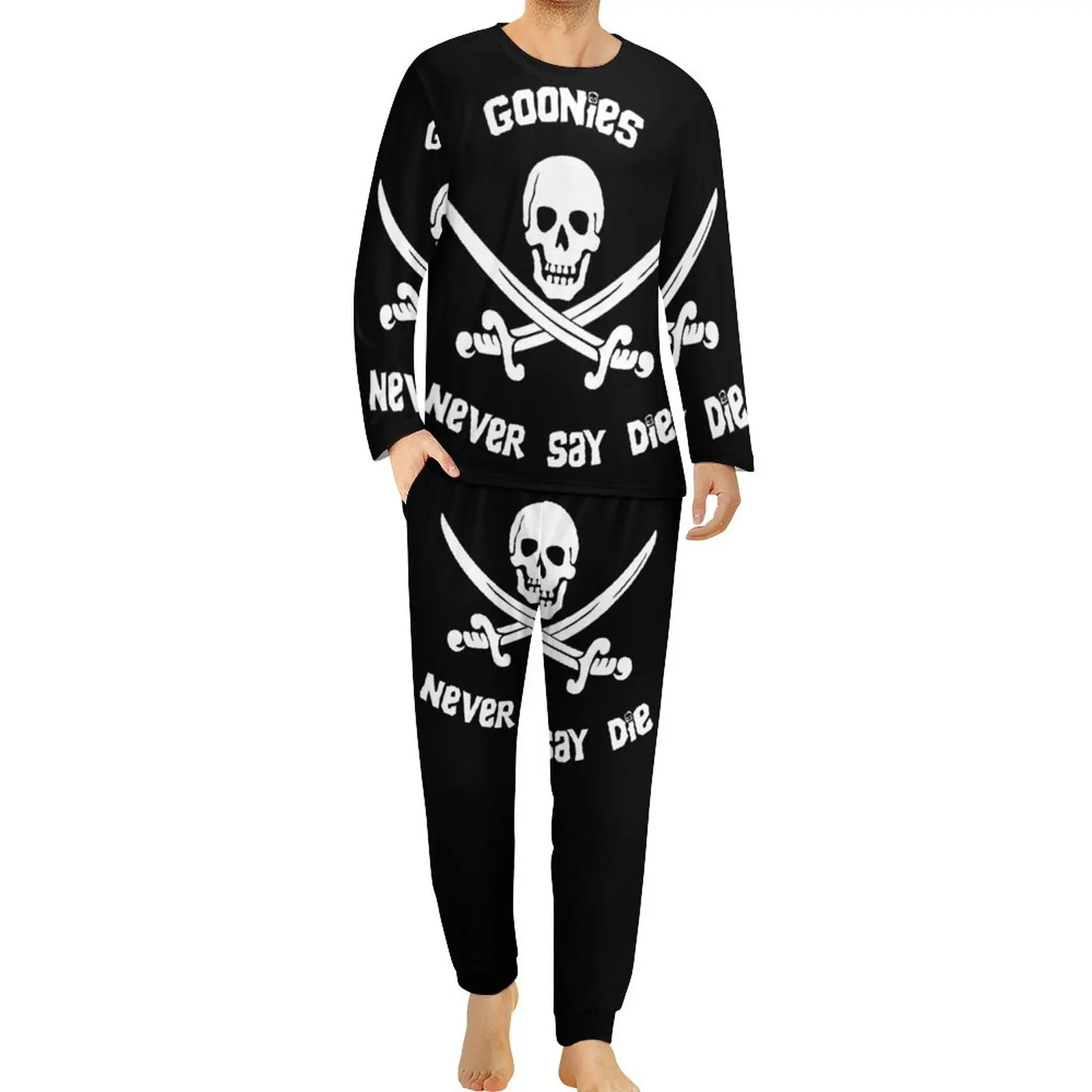 

Goonies Never Say Die Pajamas Spring Skull Pirate Casual Sleepwear Mens Two Piece Graphic Long Sleeve Cool Oversized Pajama Sets