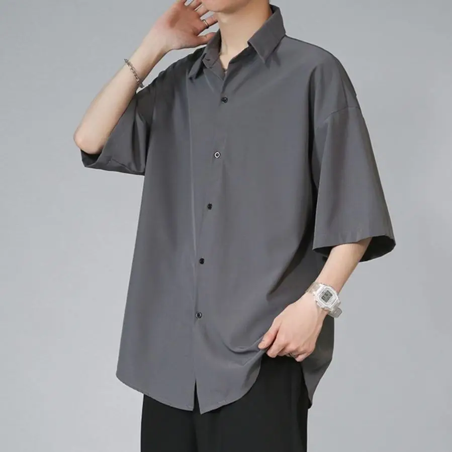 

Spring Summer Fashion Men's Solid Casual Loose T-Shirt Cool Trendy Guy Long Sleeve Soft Drape Solid Loose Button
