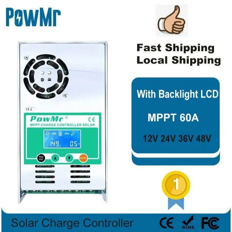 

PowMr MPPT 60A 50A 40A 30A Solar Charge and Discharge Controller 12V 24V 36/48V Auto for Max PV 150VDC Lead Acid Lithium Battery