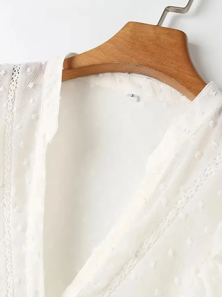 Женская шифоновая блузка с оборками однобортная винтажная во французском стиле