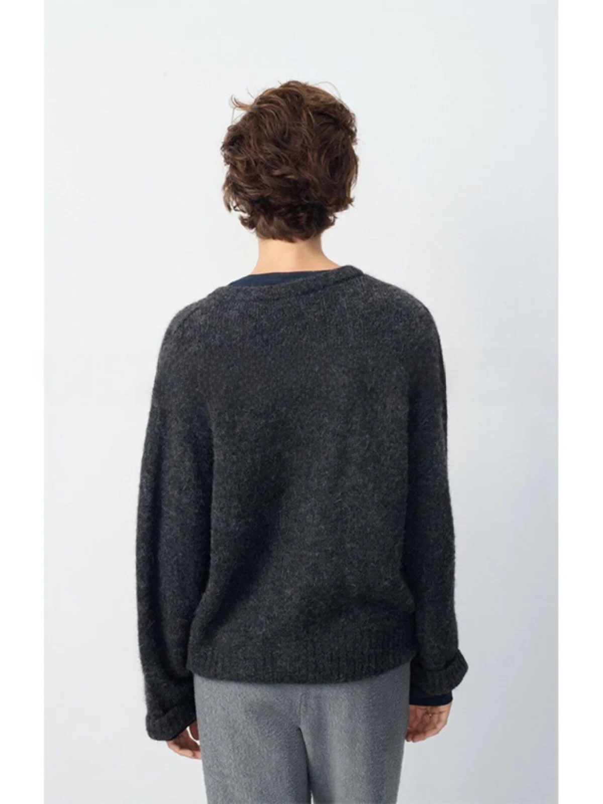 Gentle Skin-friendly 24 Autumn and Winter Velvet Feeling Fleece Blended Rib Trim V-neck Knit cardigan Sweater Women
