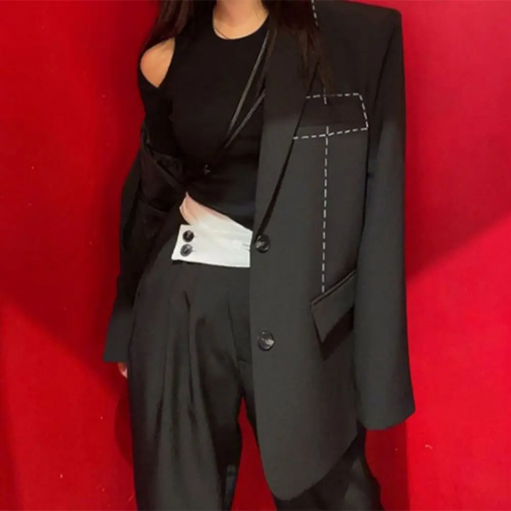 2023 Spring Fashion Loose Women Trouser Suits Long Sleeve Single-Breasted Blazer & High Waist Pants Office Ladies 2 Piece Set